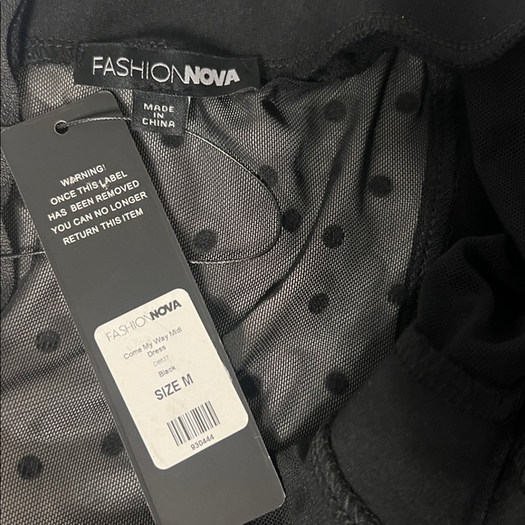 NWT Fashion Nova Come My Way Black Midi Dress Size M Sheer Sleeve Polka Dot - Picture 4 of 16